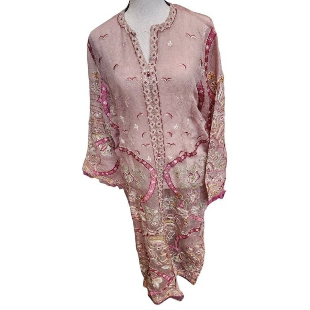 Republic Womenswear Premium Pret Embroidered Beaded Kurti Size Large Blush